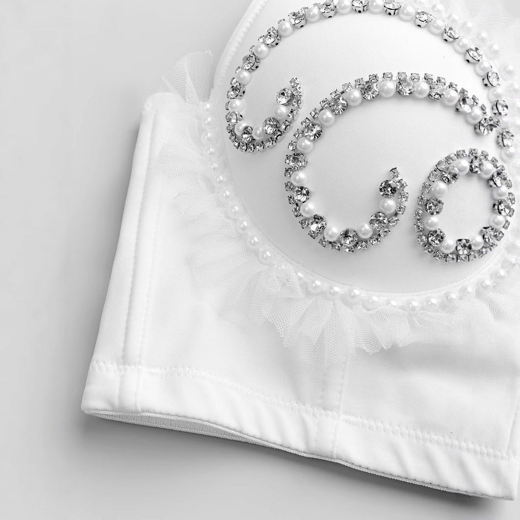 Women's Vest with Rhinestone  White Strap Inner Wear Spicy Girl