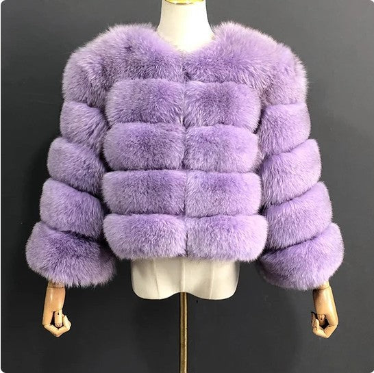 Abrigo Pelo Sintético Mapache Cuello Redondo Manga Larga Grueso Cálido Lujoso Invierno Mujer Multicolor Tallas S a 5XL