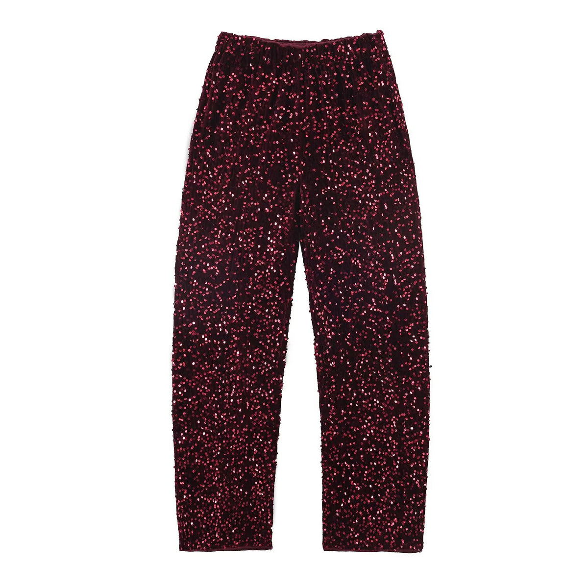 Conjunto Dos Piezas Top Sin Mangas Cuentas Bajo Pelo Sintético Pantalón Holgado Cuentas Glam Mujer Rojo
