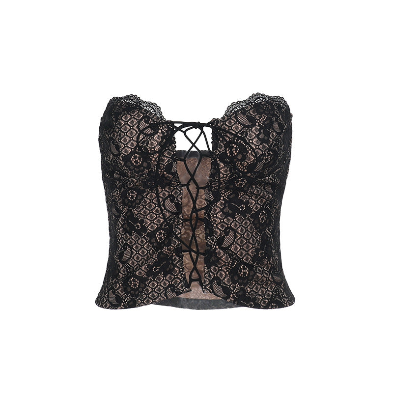 Sexy lace hollow out strap strapless top