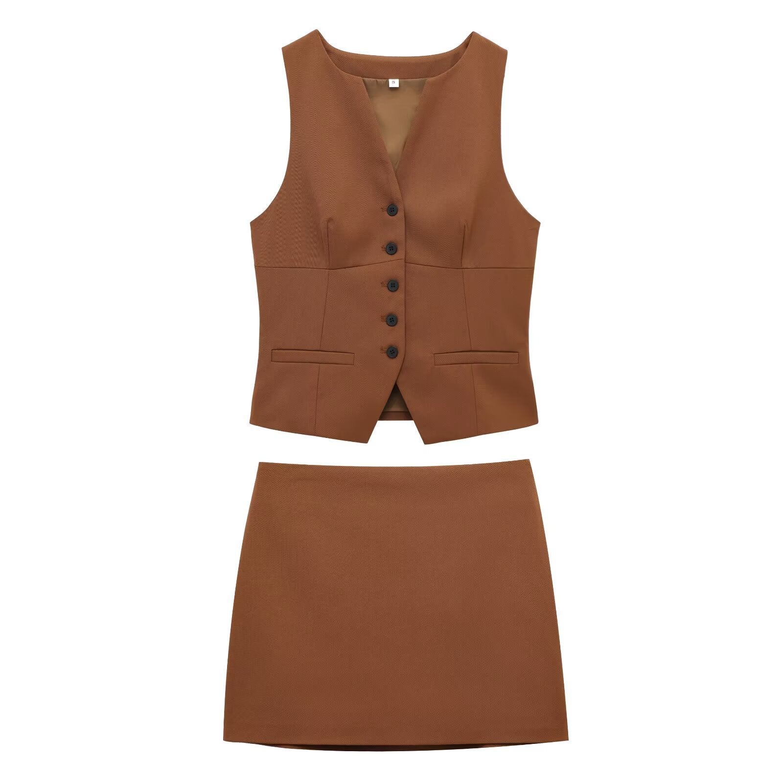 Women's Style One-Sided Pocket Vest Mini Skirt Set