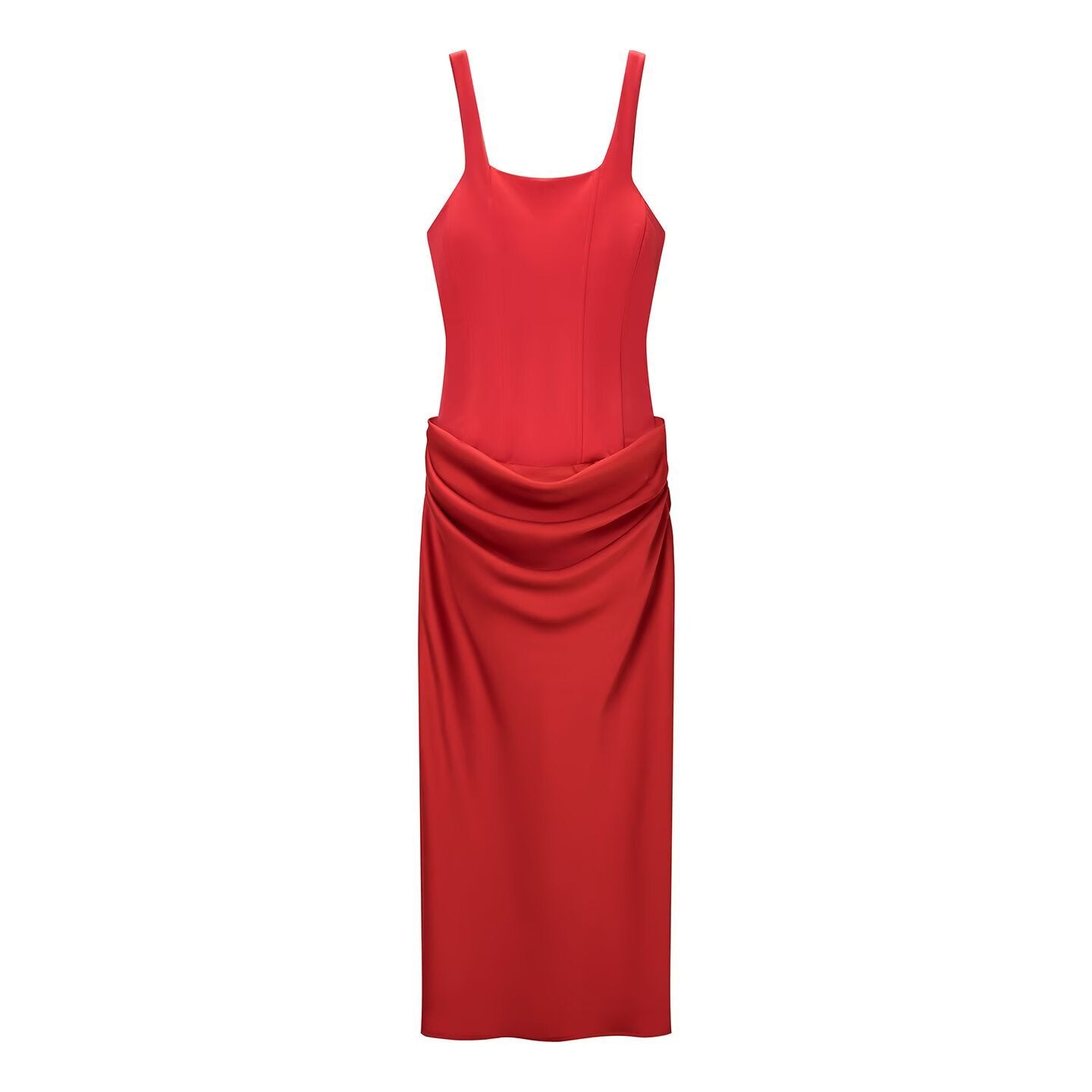 Vestido sin mangas ajustado a la cadera con plisados largo