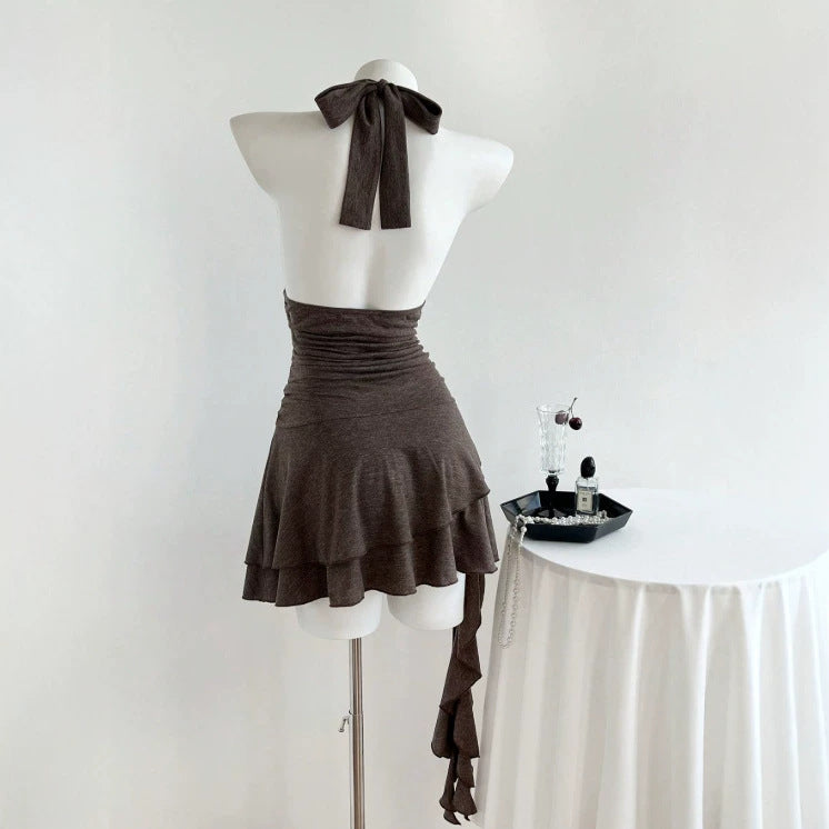 Hanging neck sleeveless nail bead dress