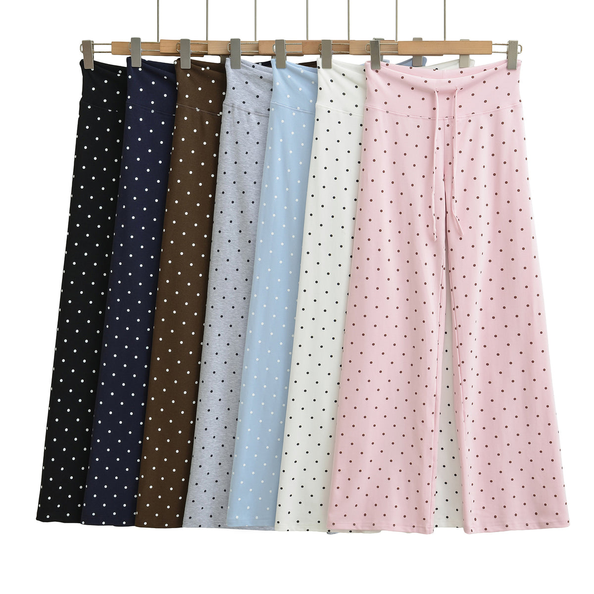 Pantalón Largo Recto Pierna Ancha Cintura Alta Lunares Street Fashion Casual Mujer