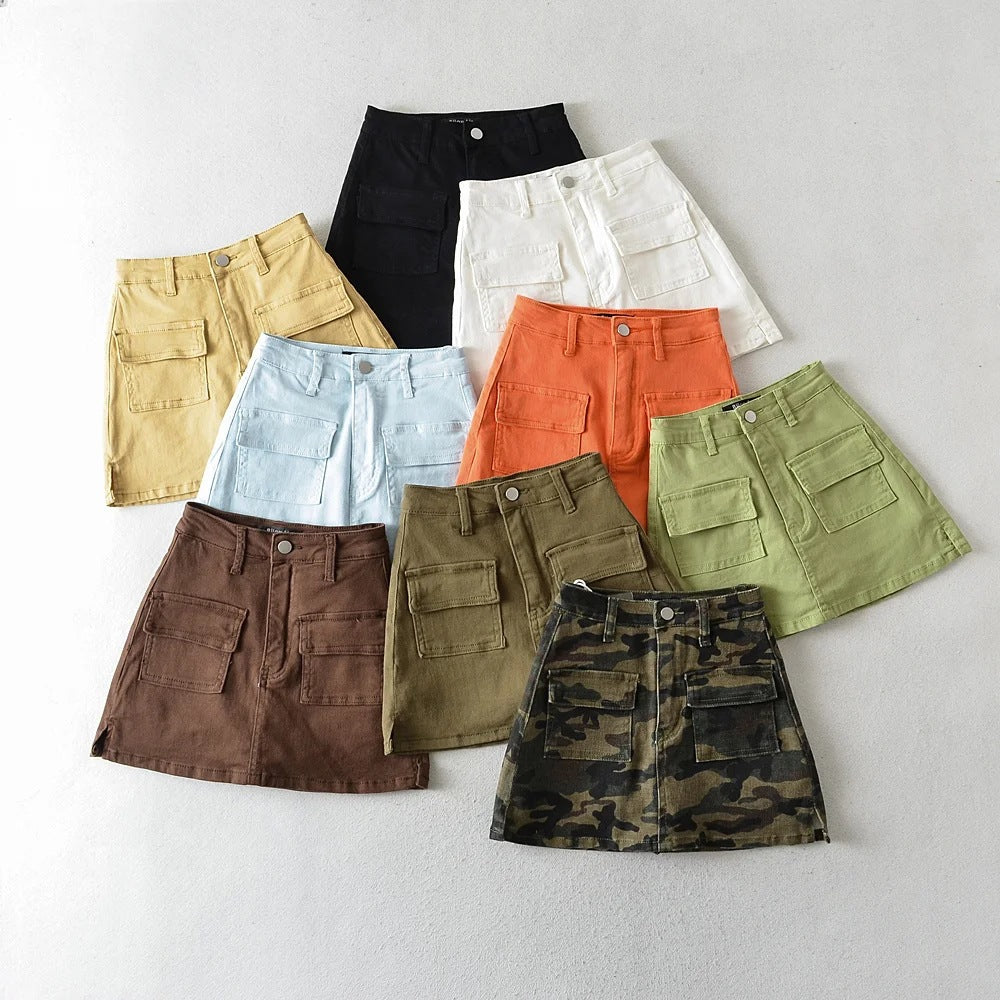 A-line denim short skirt and half skirt