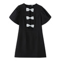 Vestido Mini Corto con Lazo Manga Abullonada Falda Vuelo Mujer