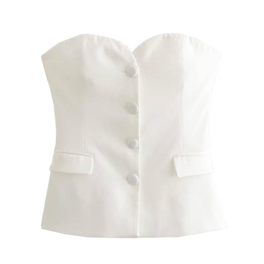 Pocket decoration backless strapless tank top for women