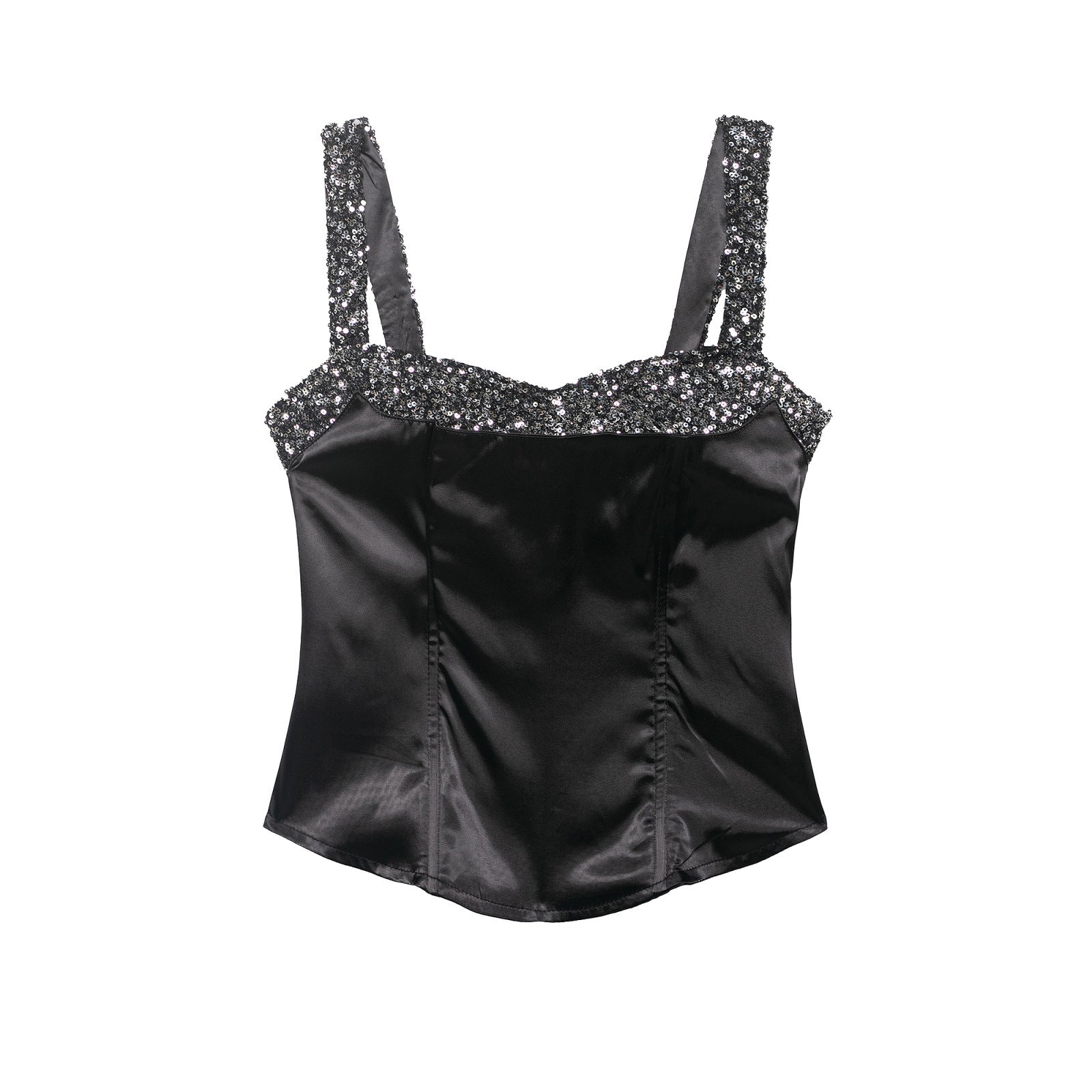Sequin Spliced Sleeveless Crop Top for Women