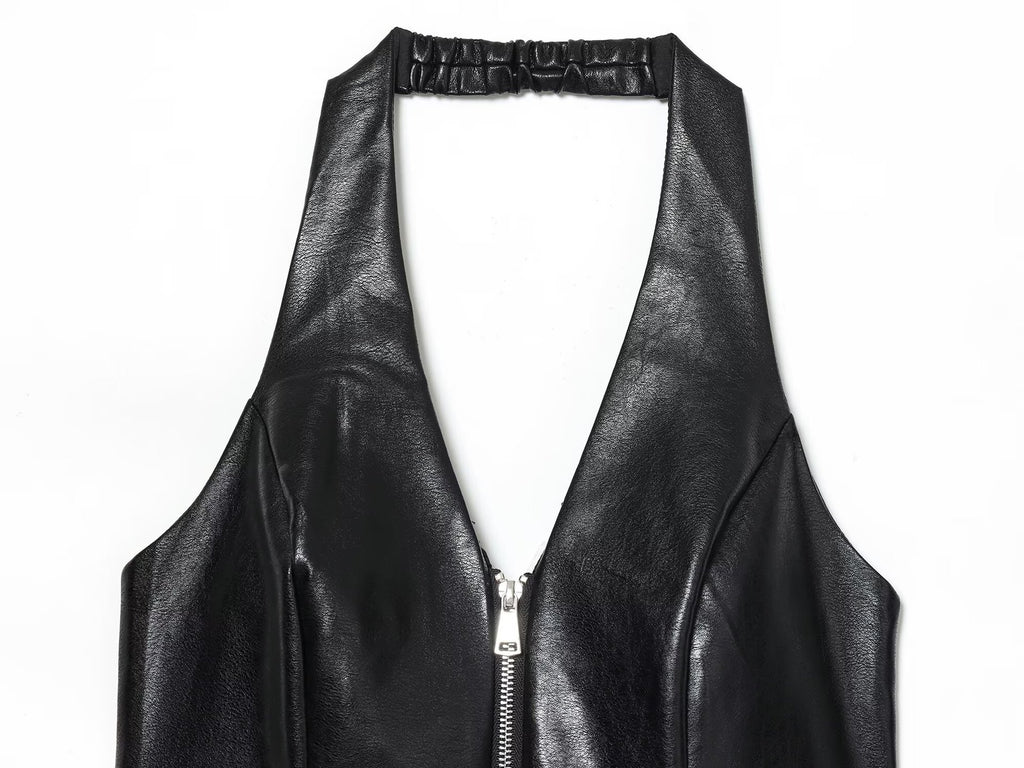 Top Chaleco Ajustado Cuello Halter con Cremallera