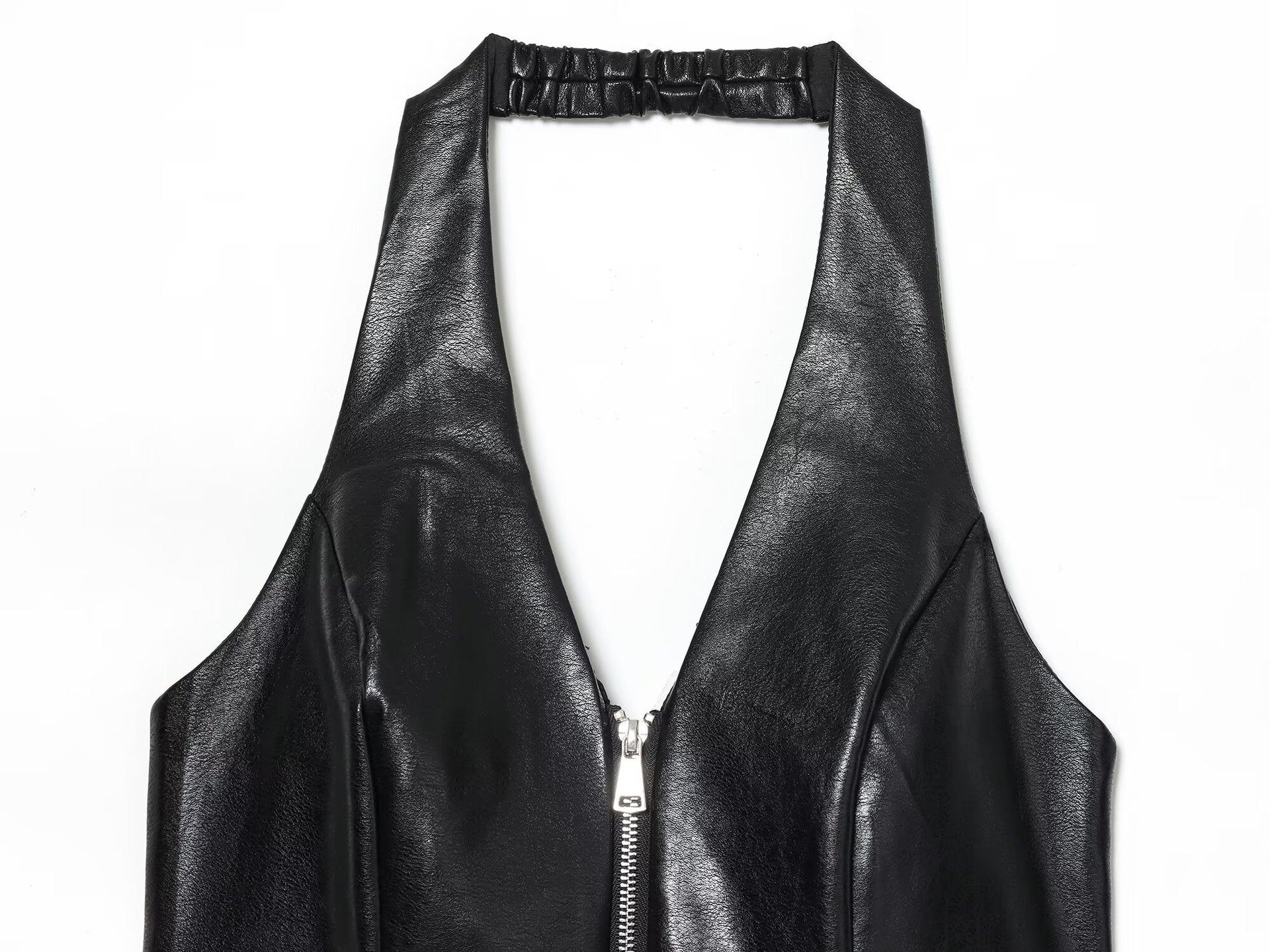 Top Chaleco Ajustado Cuello Halter con Cremallera