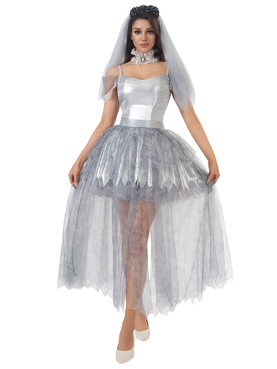 Disfraz Novia Gótica Halloween Velo Bruja Sombras Velas Spandex