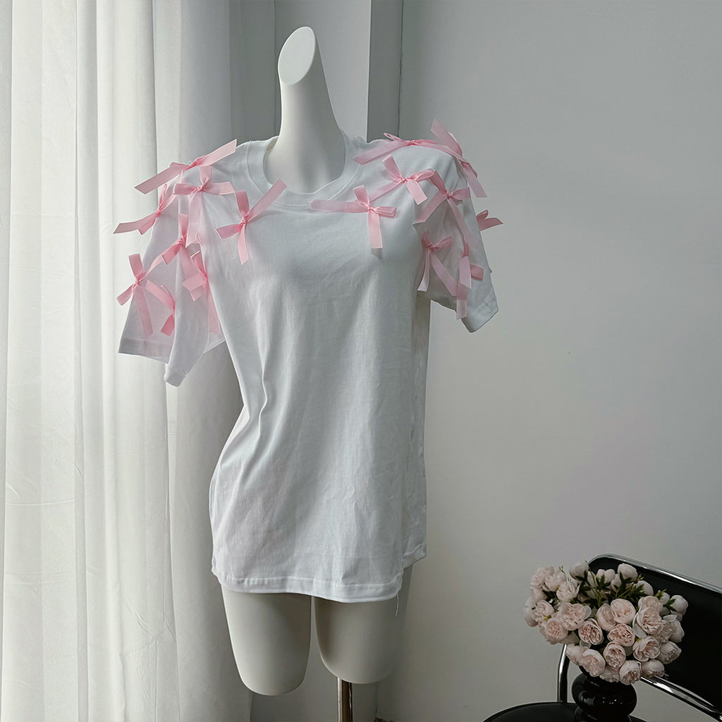 Camiseta Algodón Manga Corta Lazo Holgada Mujer