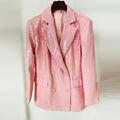Blazer Doble Botonadura Lentejuelas Brillantes Manga Larga Oversized Fiesta Club Lujo Mujer Rosa