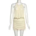 Sexy Crop Top Sleeveless Bodycon Fringe Beaded Halter Dress for Women
