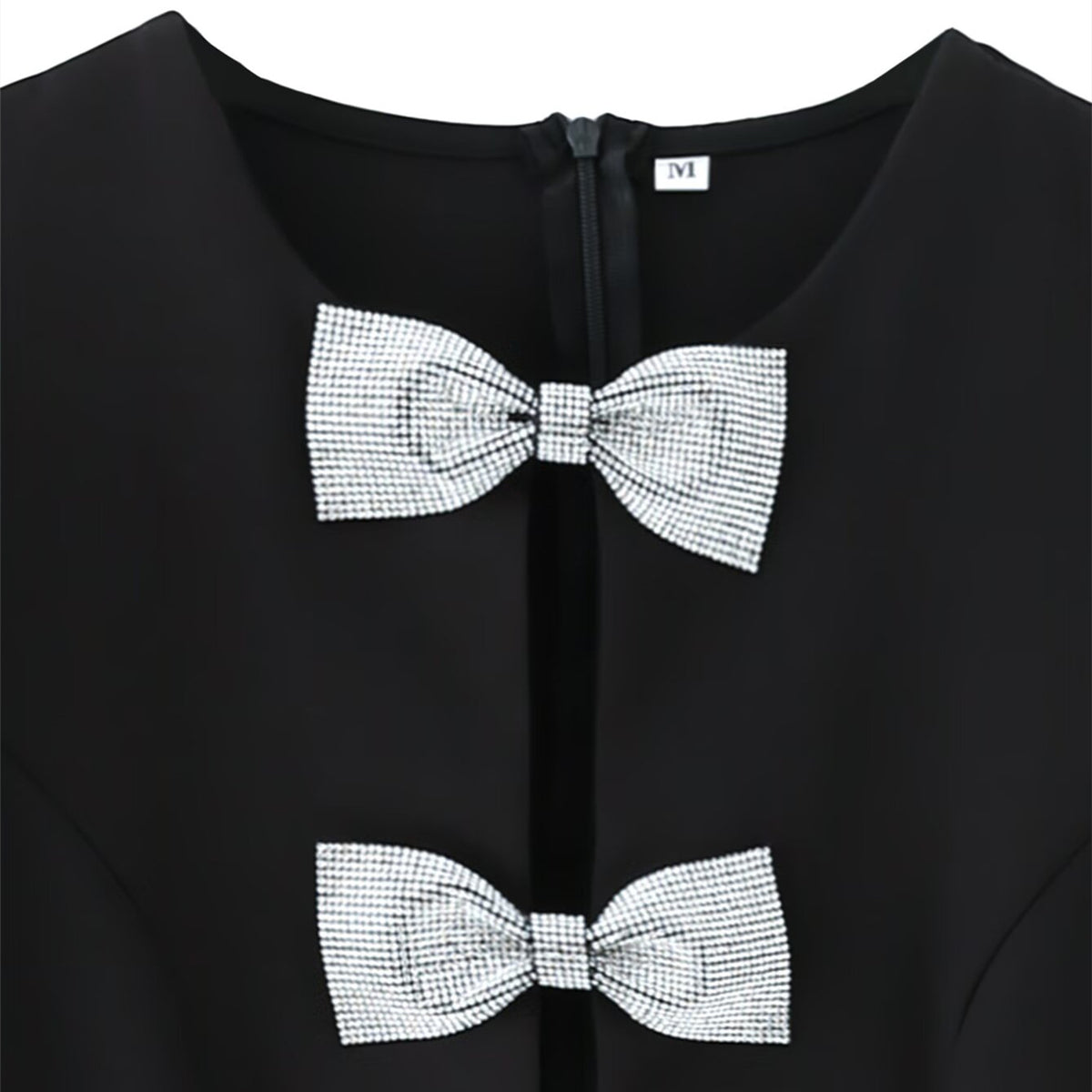 Vestido Mini Corto con Lazo Manga Abullonada Falda Vuelo Mujer