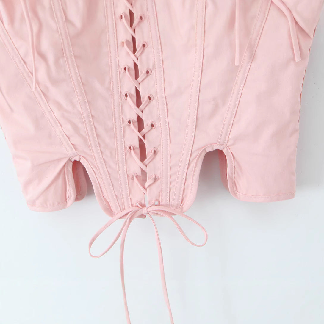 Slim fit cross tie corset waist cinched top for women