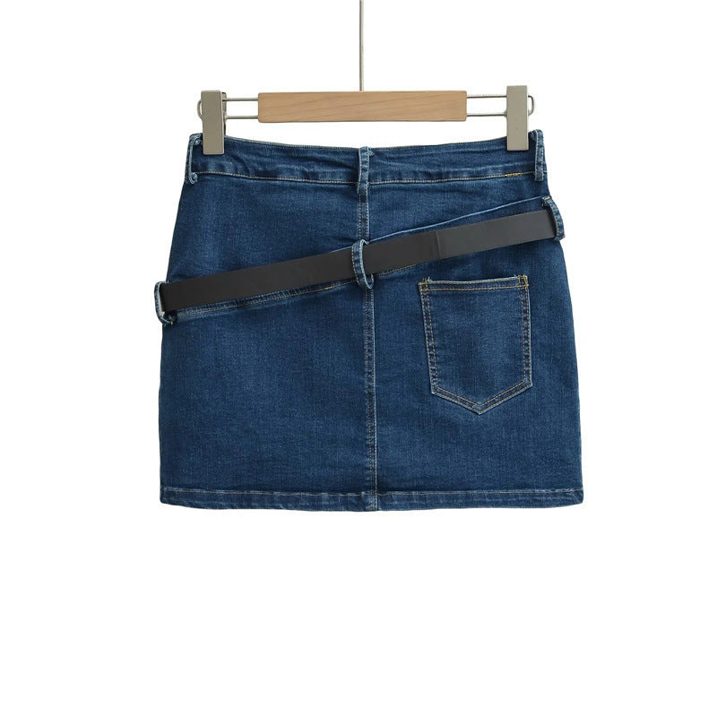 Mini Falda Vaquera Efecto Doble Pieza Color Liso Sexy Casual Mujer