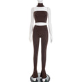 Style Crop Top with Strapless Bustier + Slim Fit Flared Pants Two-Piece Set
