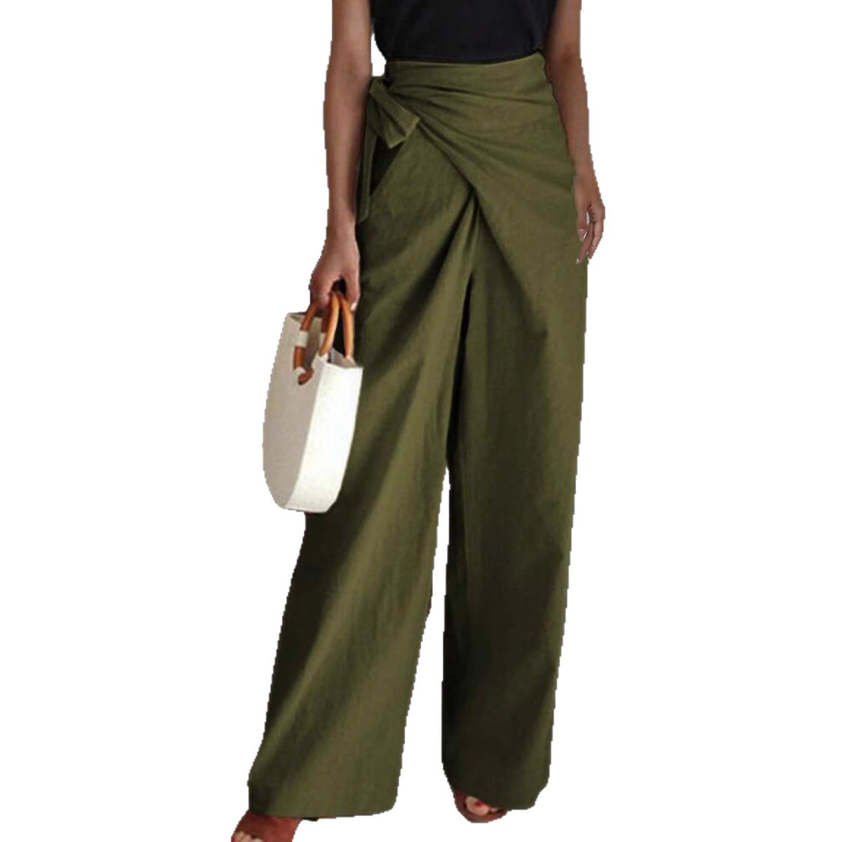 Pantalón Ajustado Pierna Recta Detalle Tirante Cruzado Elegante Casual Mujer