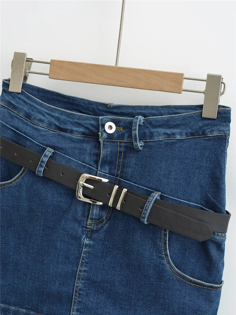 Mini Falda Vaquera Efecto Doble Pieza Color Liso Sexy Casual Mujer