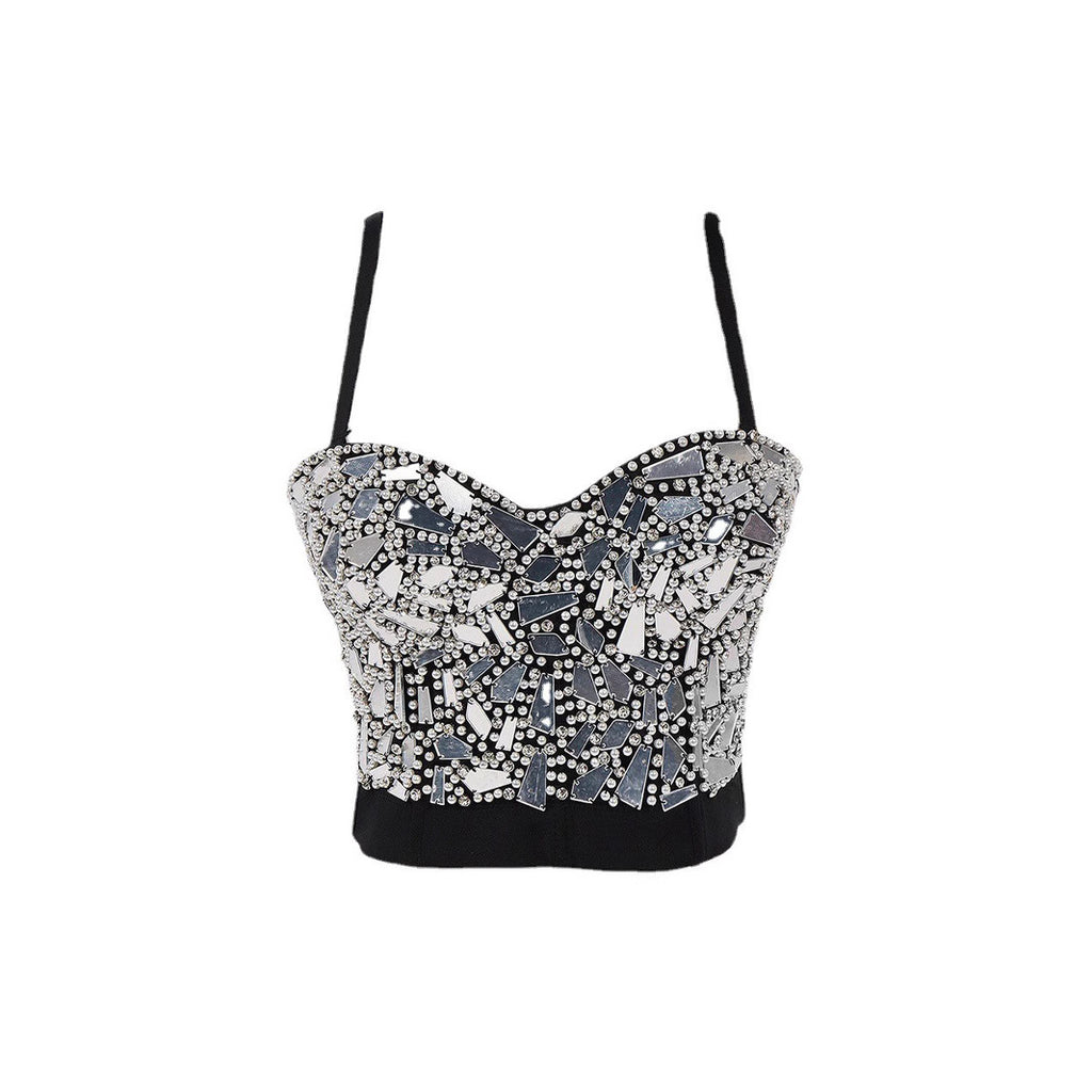 Top Bustier Strapless Lentejuelas Cristal Danza del Vientre Escenario Mujer