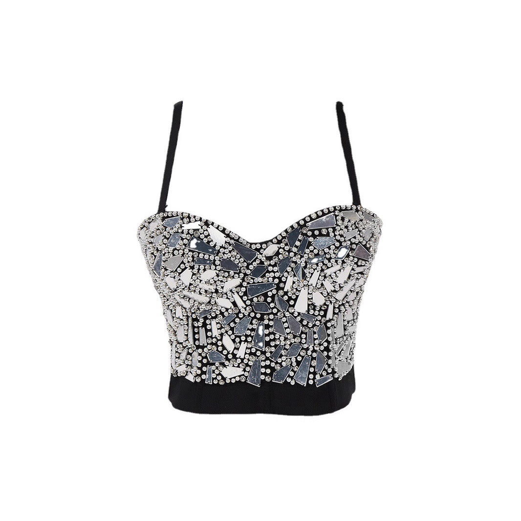 Top Bustier Strapless Lentejuelas Cristal Danza del Vientre Escenario Mujer