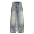 Vaquero Holgado Recto Strass Completo Lavado Blanco Bajo Acanalado Street Fashion Unisex