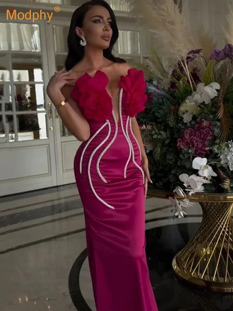 Vestido Largo Poliéster Sin Tirantes Estampado Floral Cadena Sin Mangas Pencil Talle Medio Cremallera Elegante Mujer Blanco Rosa Rojo