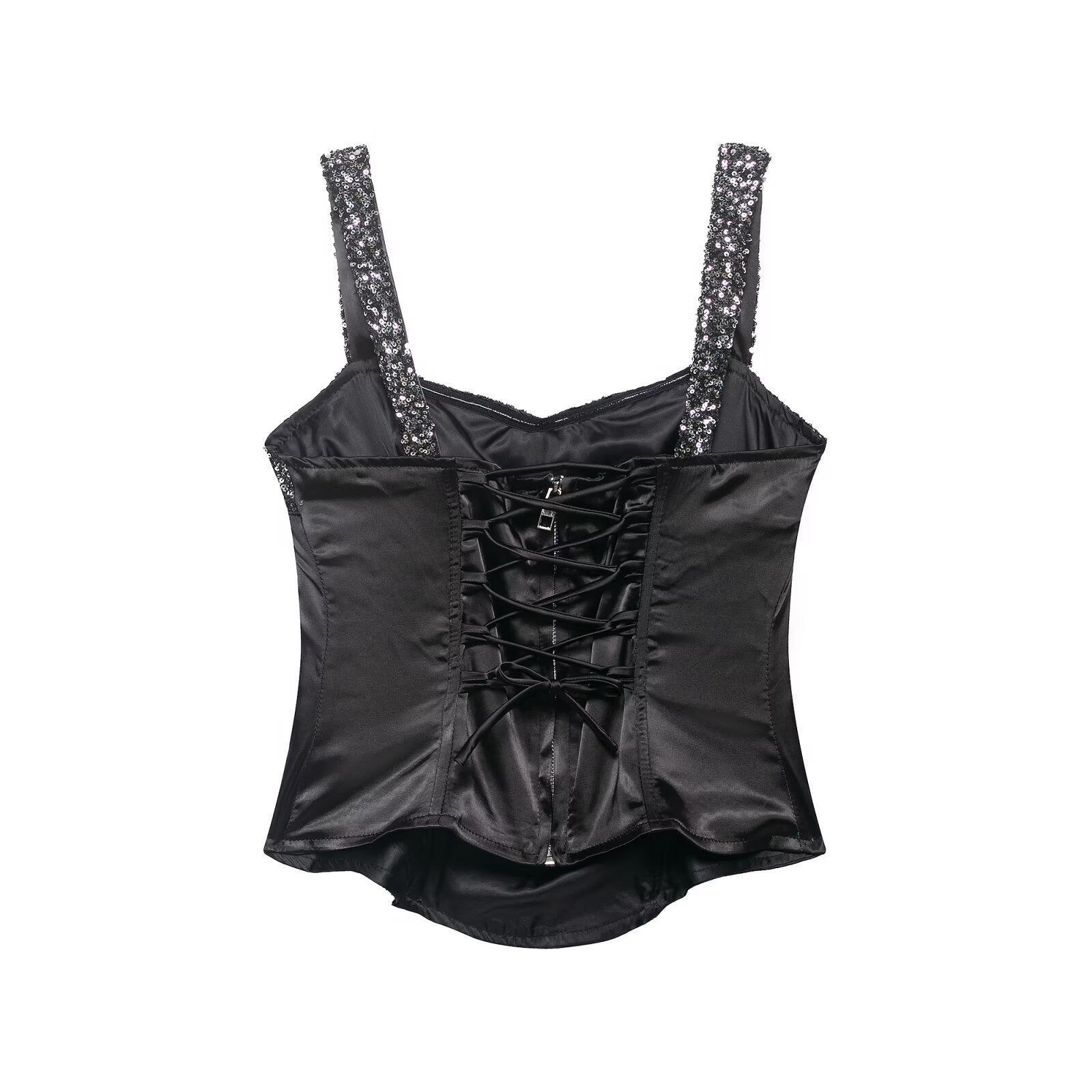 Sequin Spliced Sleeveless Crop Top for Women