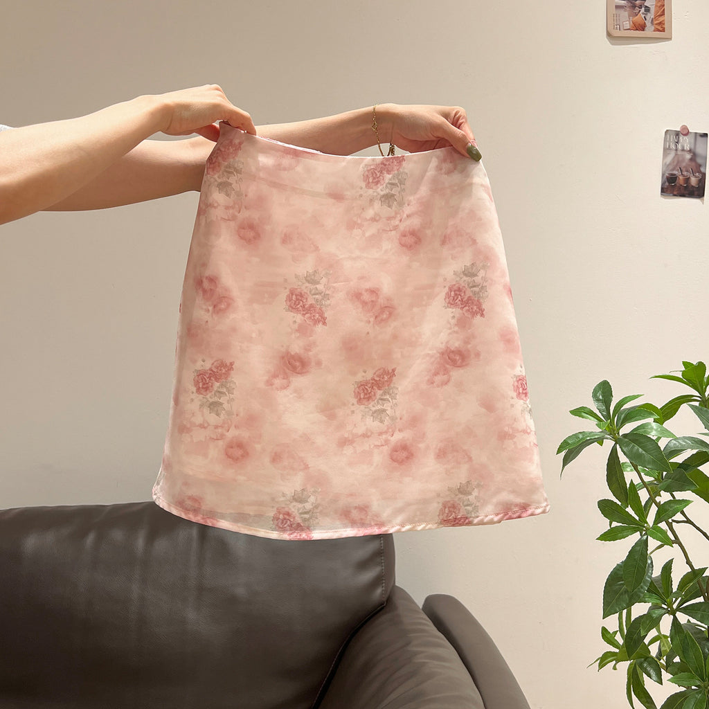Falda Midi Floral Rosa