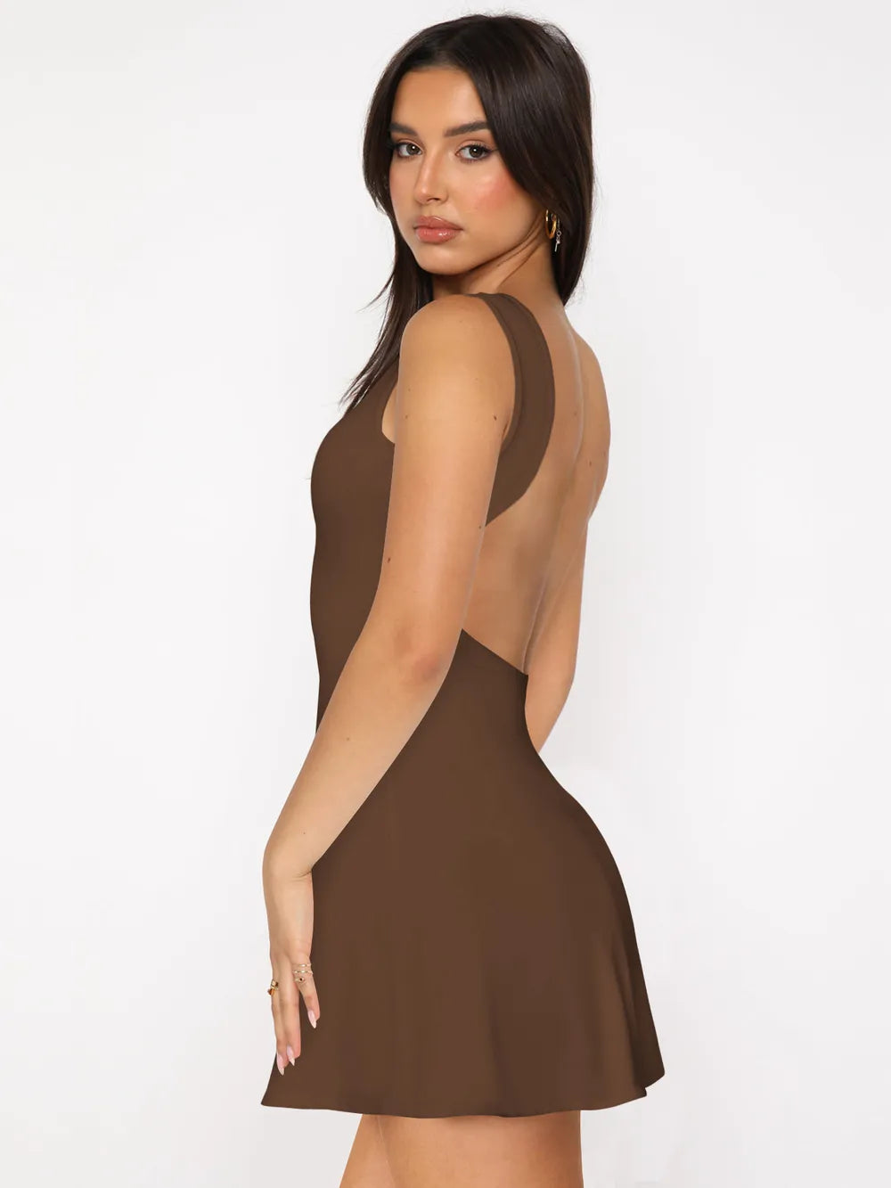 Vestido Mini Sin Espalda Tirantes Anchos Cintura Alta Slim Fit Mujer