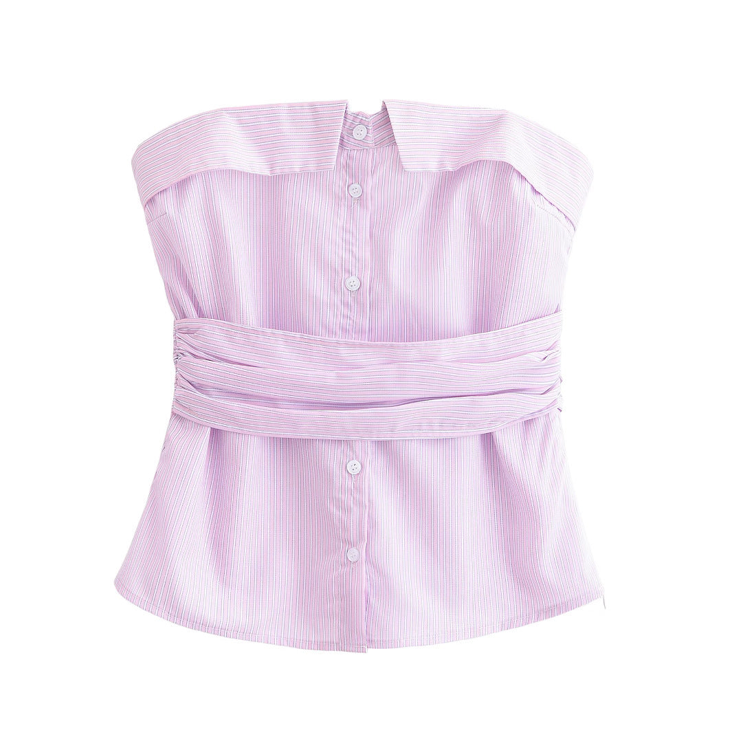 Design inspired slim fit striped strapless top