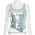 Top Sexy para Mujer con Lentejuelas de Color azul