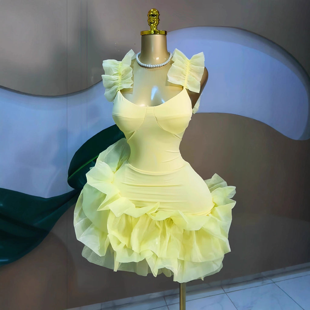 Vestido Corto Burbuja Sin Tirantes Cintura Alta Estilo Dulce Mujer