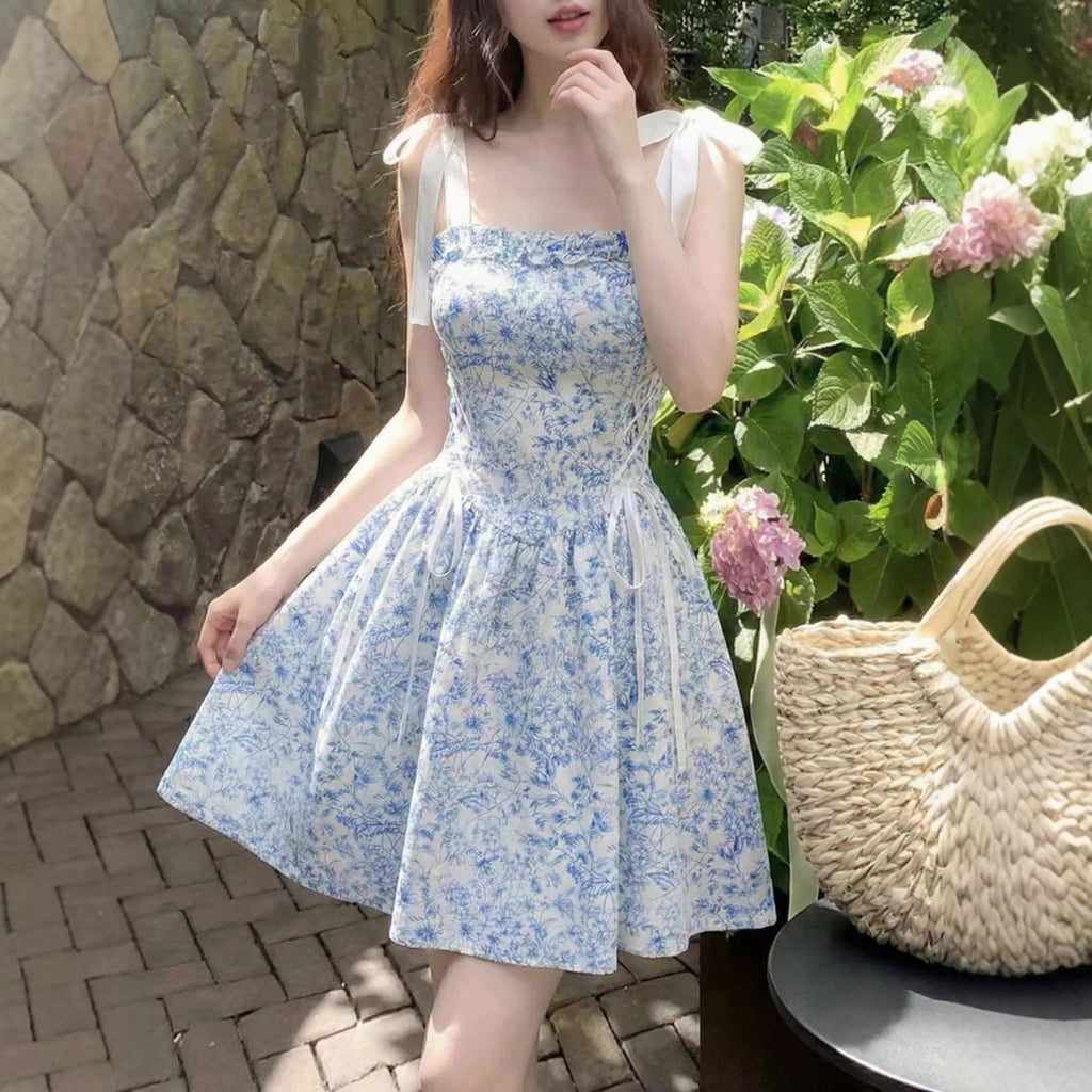 Vestido Floral corto con lazos en los hombros