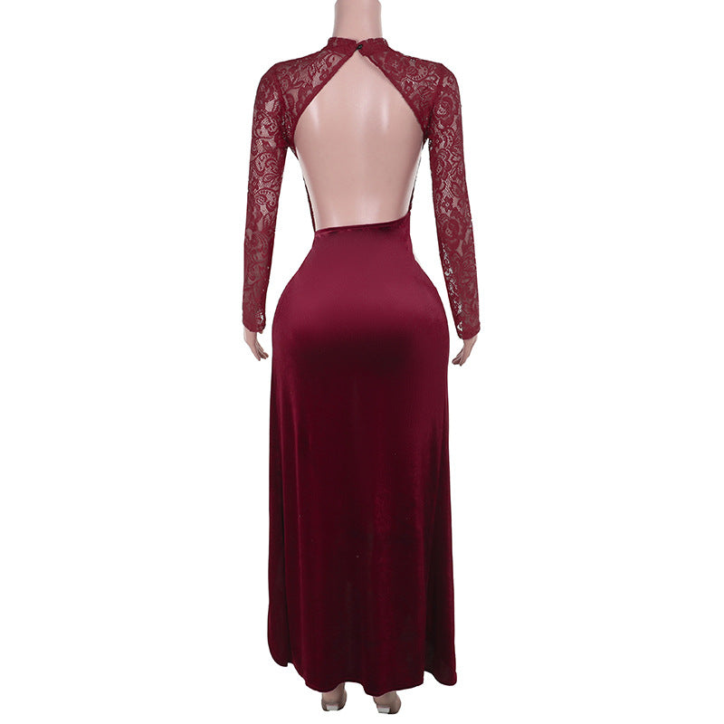 Vestido Largo Terciopelo Encaje Rojo Reina Vampira Gótica