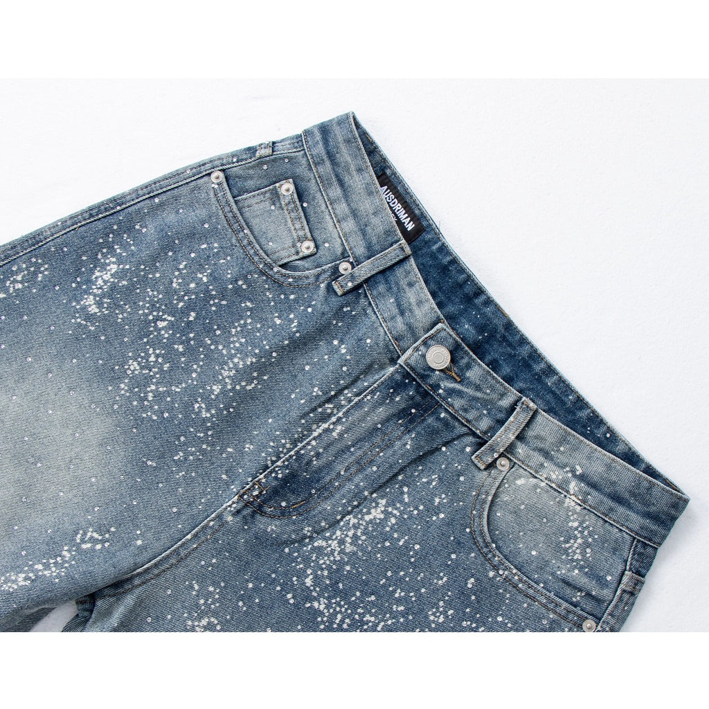 Vaquero Recto Cintura Alta Pintura Spray Galaxia Strass Y2K Streetwear Mujer