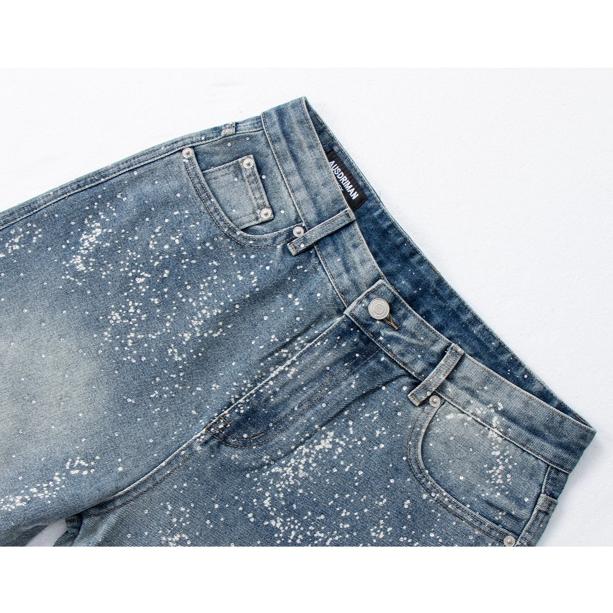 Vaquero Recto Cintura Alta Pintura Spray Galaxia Strass Y2K Streetwear Mujer