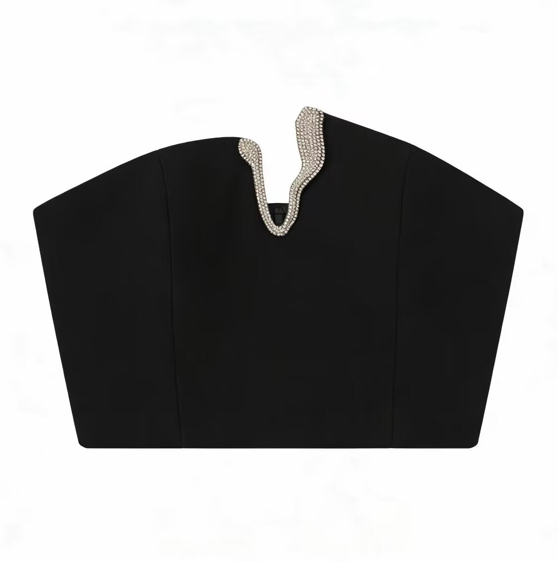 Conjunto Dos Piezas Top Bustier Strass Serpiente Mini Falda Poliéster Glamuroso Sexy Mujer Blanco Negro