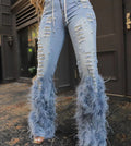 Vaquero Recto Talle Medio Abalorios Flecos Largos Streetwear Americano Mujer
