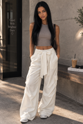 Pantalón Pierna Ancha Cintura Elástica Holgado Street Fashion Mujer