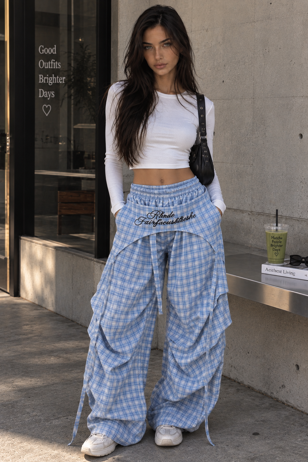 Pantalón Largo Recto Pierna Ancha Dobladillo Plisado Flecos Letras Cuadros Hip Hop