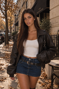 Mini Falda Vaquera Efecto Doble Pieza Color Liso Sexy Casual Mujer