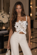 Top Bustier Lentejuelas Flores 3D Strass Moldeador Mujer