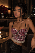 Top Bustier Bralette Pedrería Strass Tirantes Finos Mujer