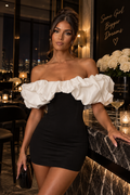 Vestido Mini Un Hombro Sin Mangas Plisado Cintura Alta con Volantes Sexy Mujer
