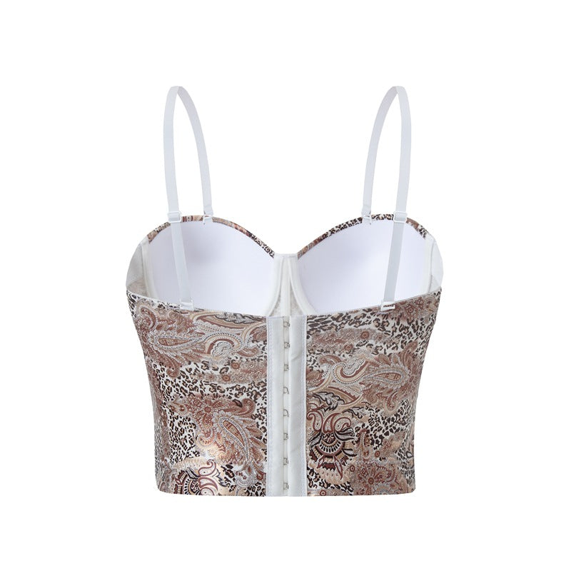 Fitted Boned Printed Short Top Vintage Vest