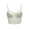 Strapless Bralette for Women with Rhinestone Pearl Diamond Pattern Heavy Workmanship