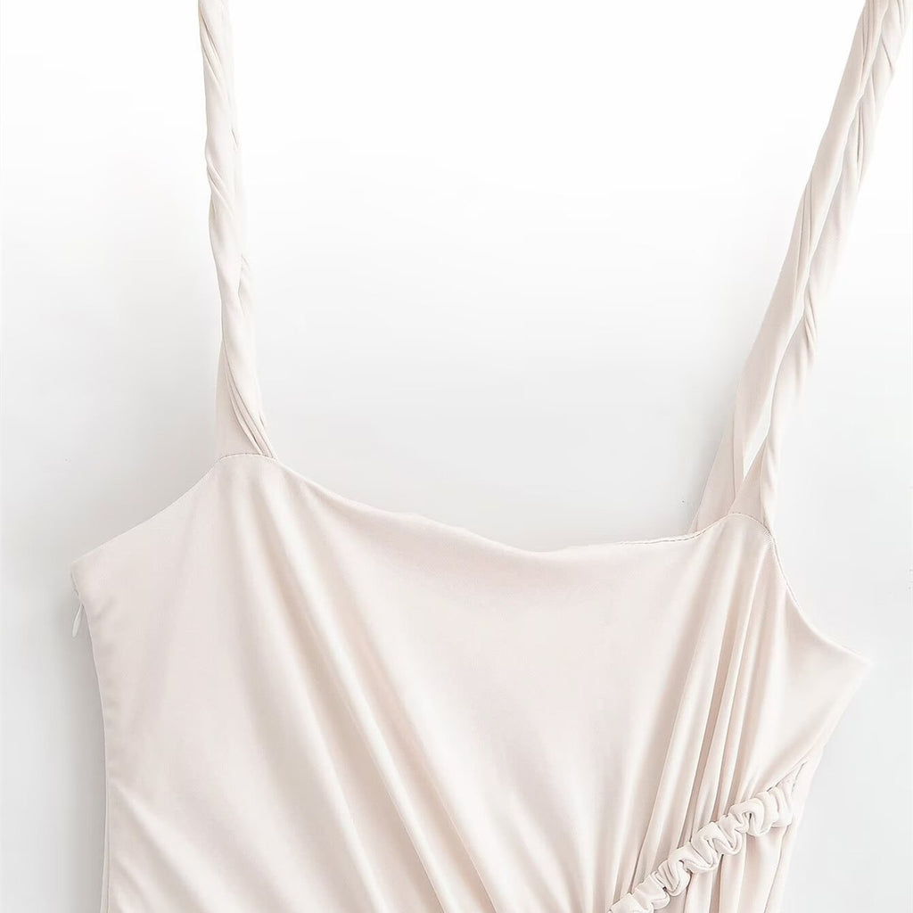 Asymmetric pleated camisole long dress