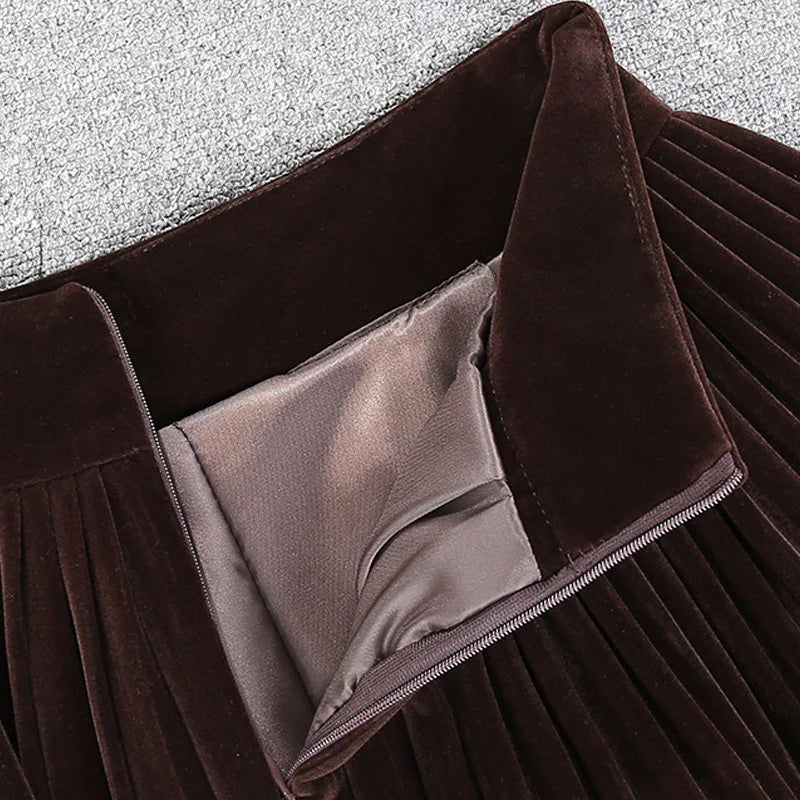 Velvet Tiered Mini Skirt  Low-Rise Ruffled Pleated Short Skirt in Brown Black Autumn Winter Vintage Outfit